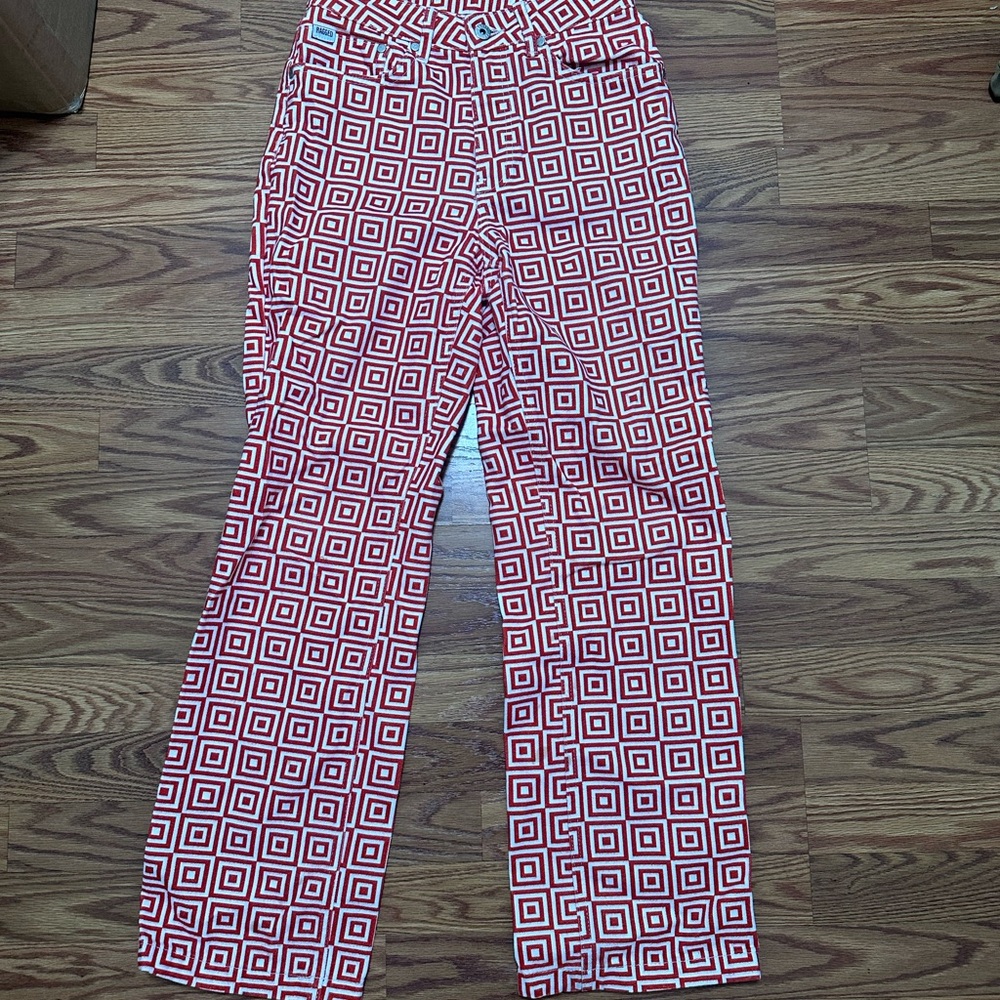 Ragged Red Square Pattern Pants - Picture 2 of 5